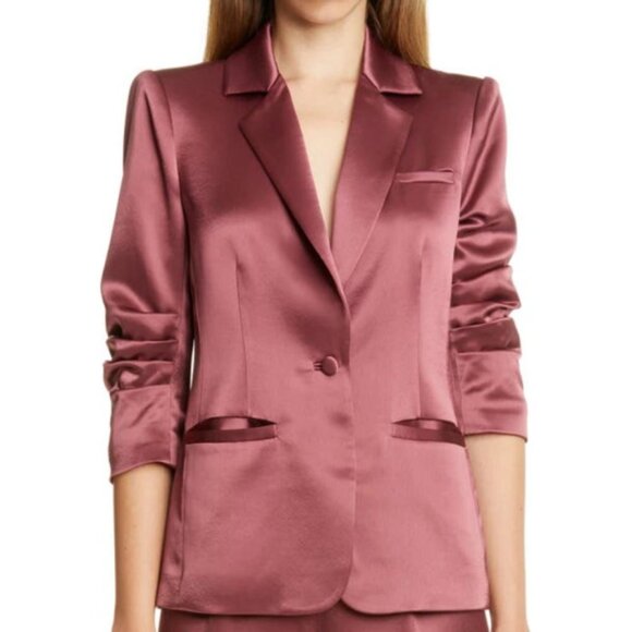 Cinq à Sept 'Khloe' Ruched 3/4-Sleeve Satin Blazer, Nocturne - Picture 1 of 3